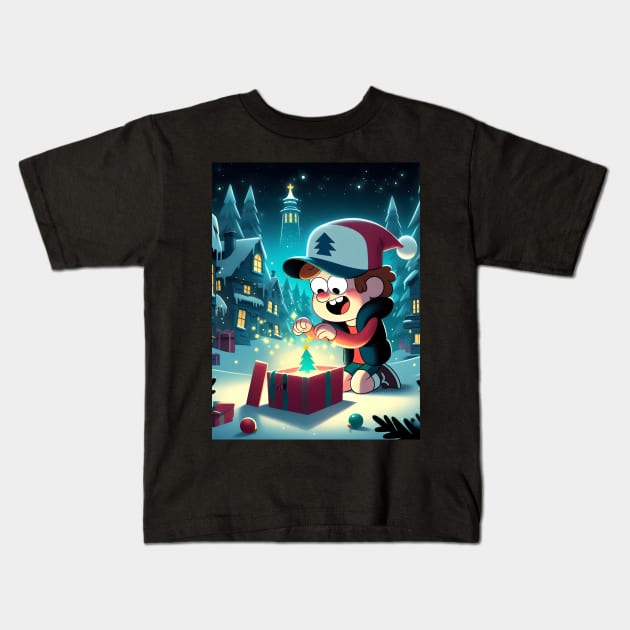 Unveiling Enigmatic Holiday Magic: Gravity Falls Christmas Art for Iconic Festive Designs! Kids T-Shirt by insaneLEDP